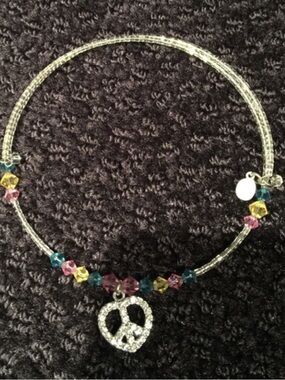 High IntenCity Multi-Color Silver Beaded Multi-Color Choker with Crystal Heart